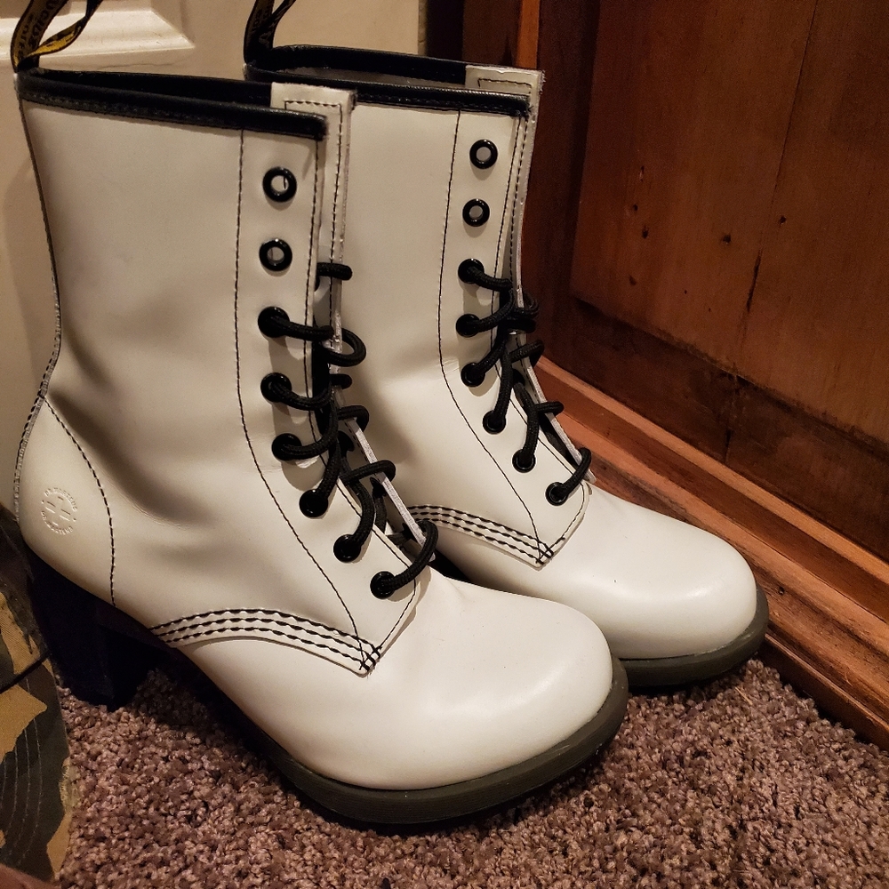 Dr. Martens white heeled boots